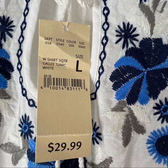Eddie Bauer White Blue Embroidered Tunic, L - Picture 7 of 7